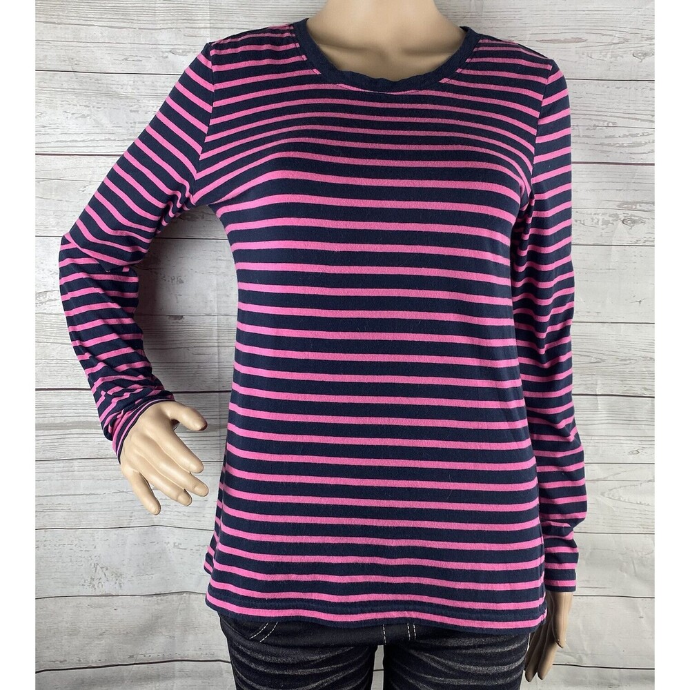 Sarah Jessica Parker Bitten Shirt Juniors Large Pink Navy Blue Striped Slim Fit